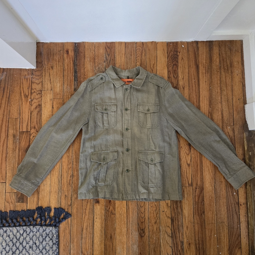 All Son Olive Drab Fatigue Jacket, Cotton/Linen Blend, Men's size Large